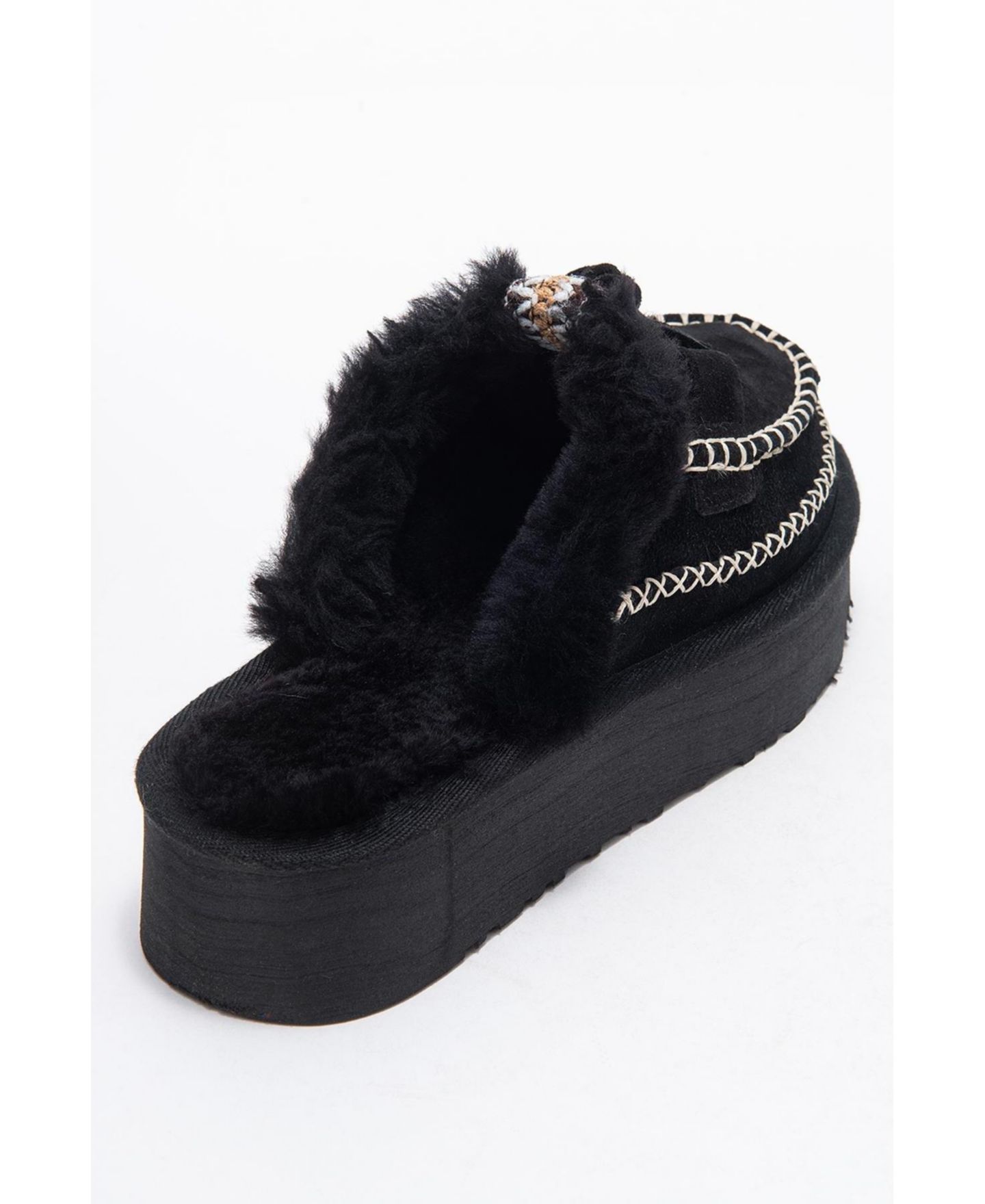Женские тапочки Forever & Always Shoes Yalina Leather Platform Moccasin Slippers, цвет: Чёрный замшевый кожаный — фото 5