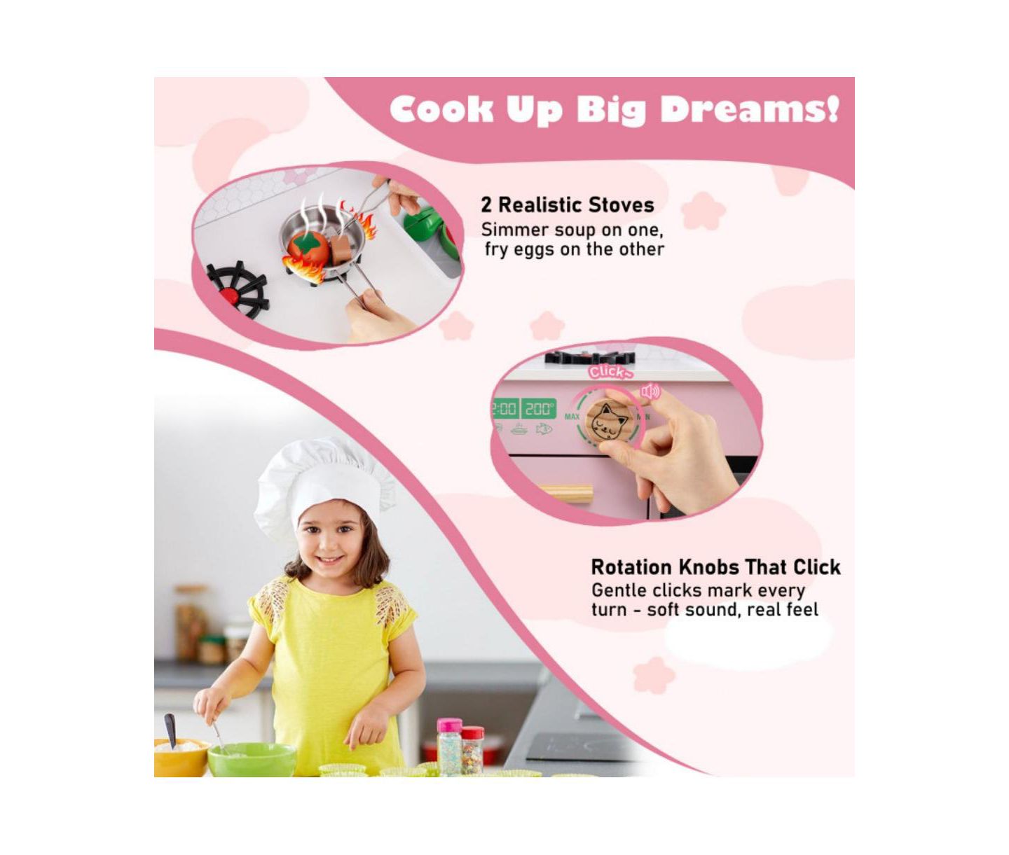 Детская игрушка HONGGE Dual Stoves Wooden Play Kitchen, Ages 3+, цвет: Розовый — фото 10
