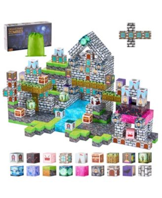 Magnetic Blocks, 100-Piece Cemetery Zombie Themed Magnetic Cube Building Set for Kids Ages 3