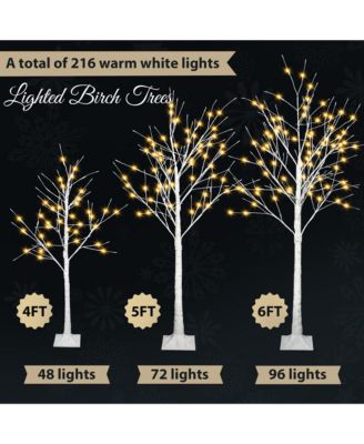 Set of Lighted Birch Tree with Warm White Lights Christmas Tree for Decoration