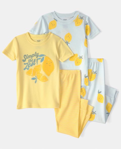 Детская пижама Carter's с лимонами: топ и брюки, набор из 4 шт., 2T-5T, цвет: Синий / Жёлтый