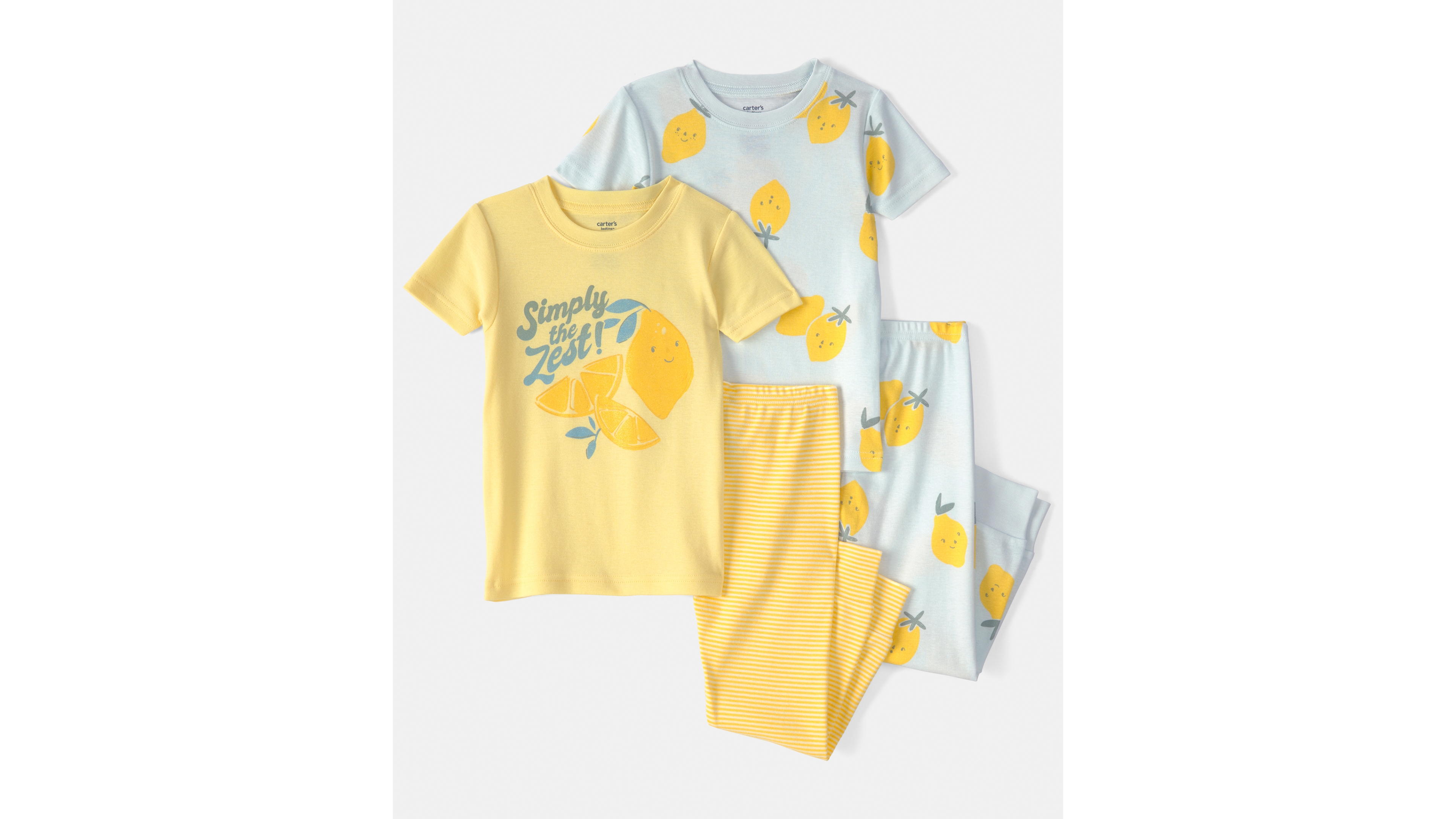 Carter's Girls' Toddler 2T-5T Lemon Print Top and Pajama Pants, 4-Piece Set