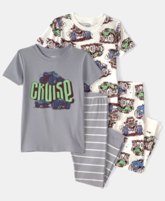 Boys' Toddler 2T-5T Monster Truck Print Top and Pajama Pants, 4-Piece Set