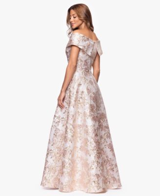 Petite Off-The-Shoulder Metallic Jacquard Gown