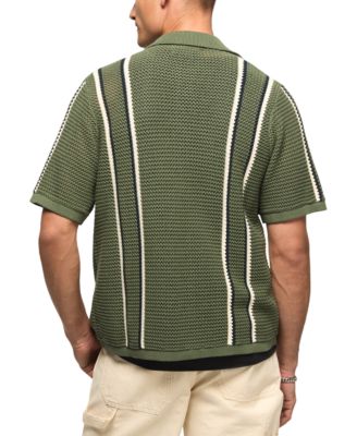 Men's Stripe Button-Front Short-Sleeve Sweater