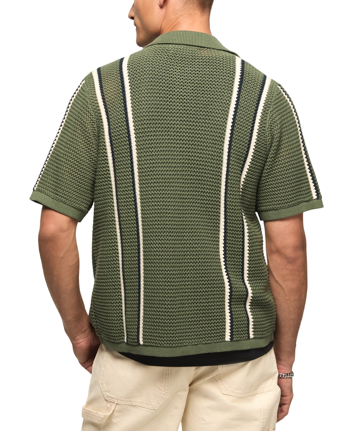 Lucky Brand's Men's Stripe Button-Front Short-Sleeve Sweater