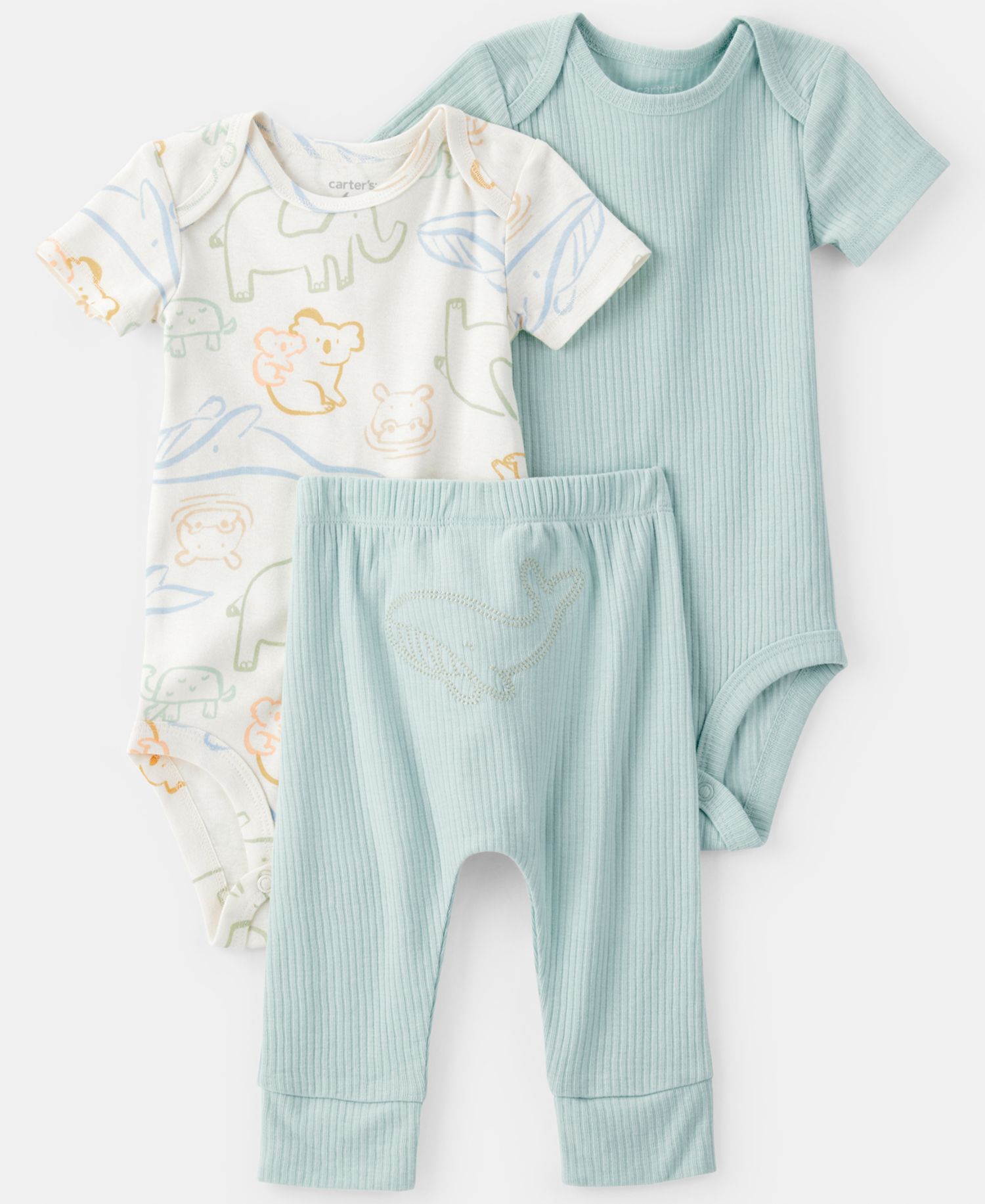 Baby Boys' Short-Sleeve Bodysuits and Pants, 3-Piece Set