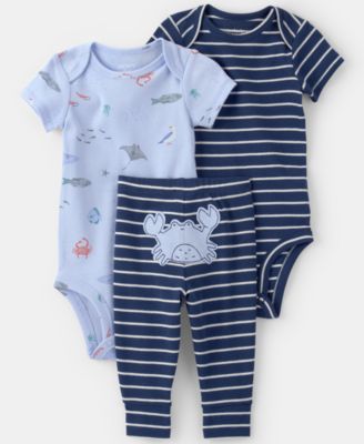 Baby Boys' Sea Animal Print Bodysuits and Pants, 3-Piece Set