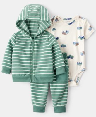 Baby Boys' Striped Print Hooded Zip-Up Jacket, Bodysuit and Pants, 3-Piece Set