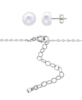 2-Pc. Two-Tone Freshwater Pearl Heart Pendant Necklace and Stud Earrings Set