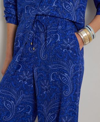 Petite Paisley Crepe Wide-Leg Pants