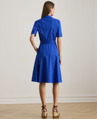 Women's Petite Belted Point Collar Shirt Dress