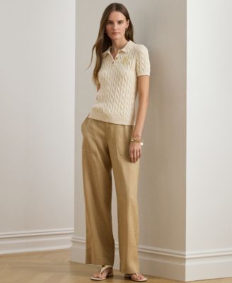 Petite 100% Linen Wide-Leg Linen Pants