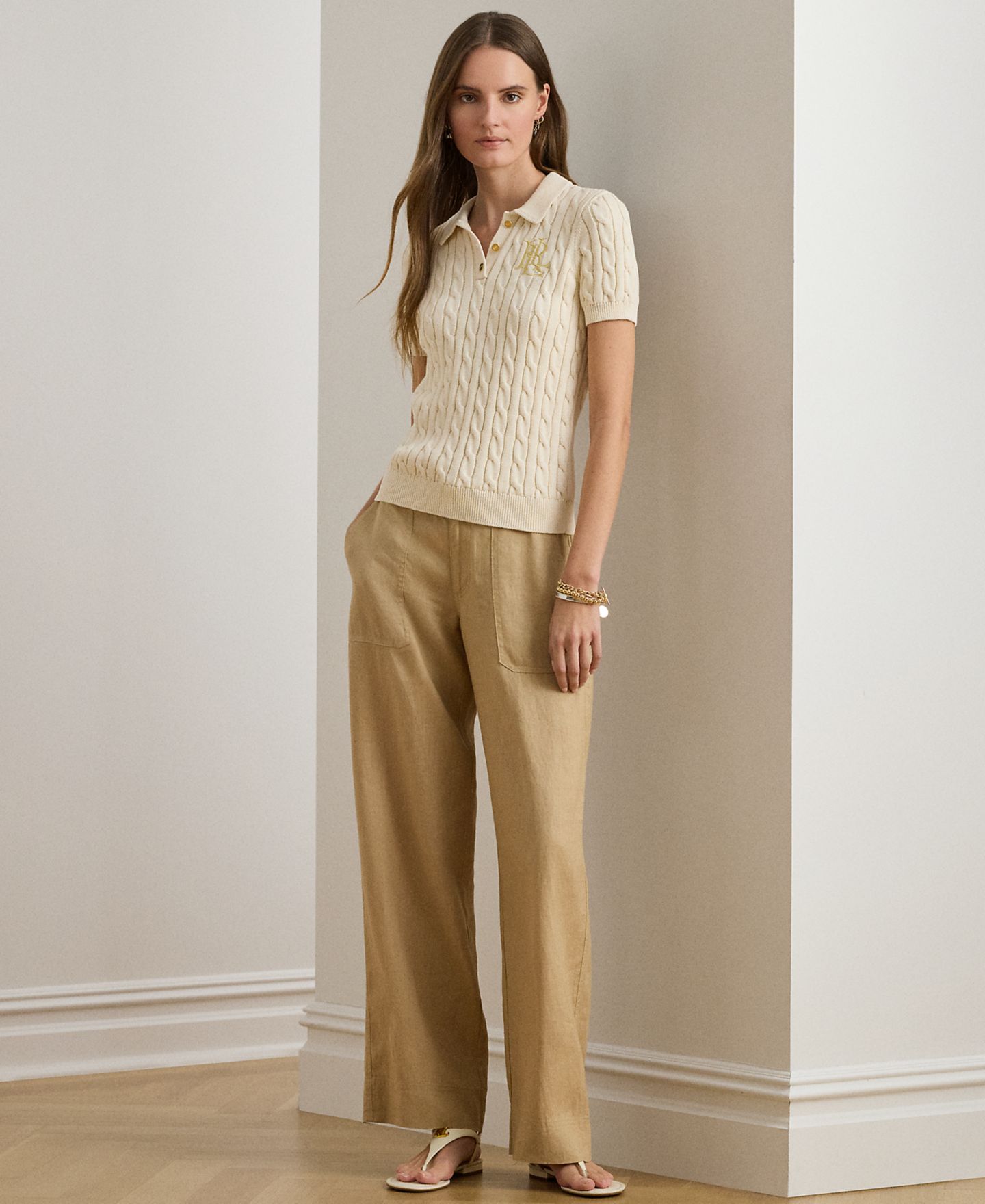 Женские брюки Lauren Ralph Lauren Wide-Leg Linen, цвет: Берёзовый рыжевато-коричневый — фото 5
