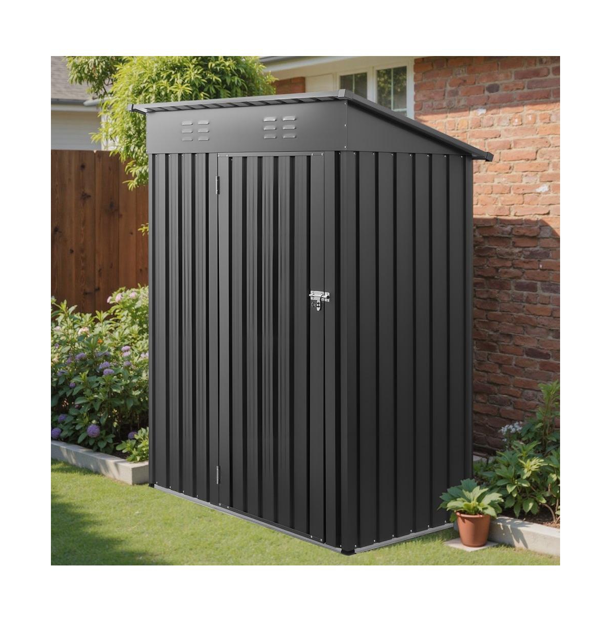 Grey 5x3 Ft Metal Tool Shed with Waterproof Design and Ventilation Vents
