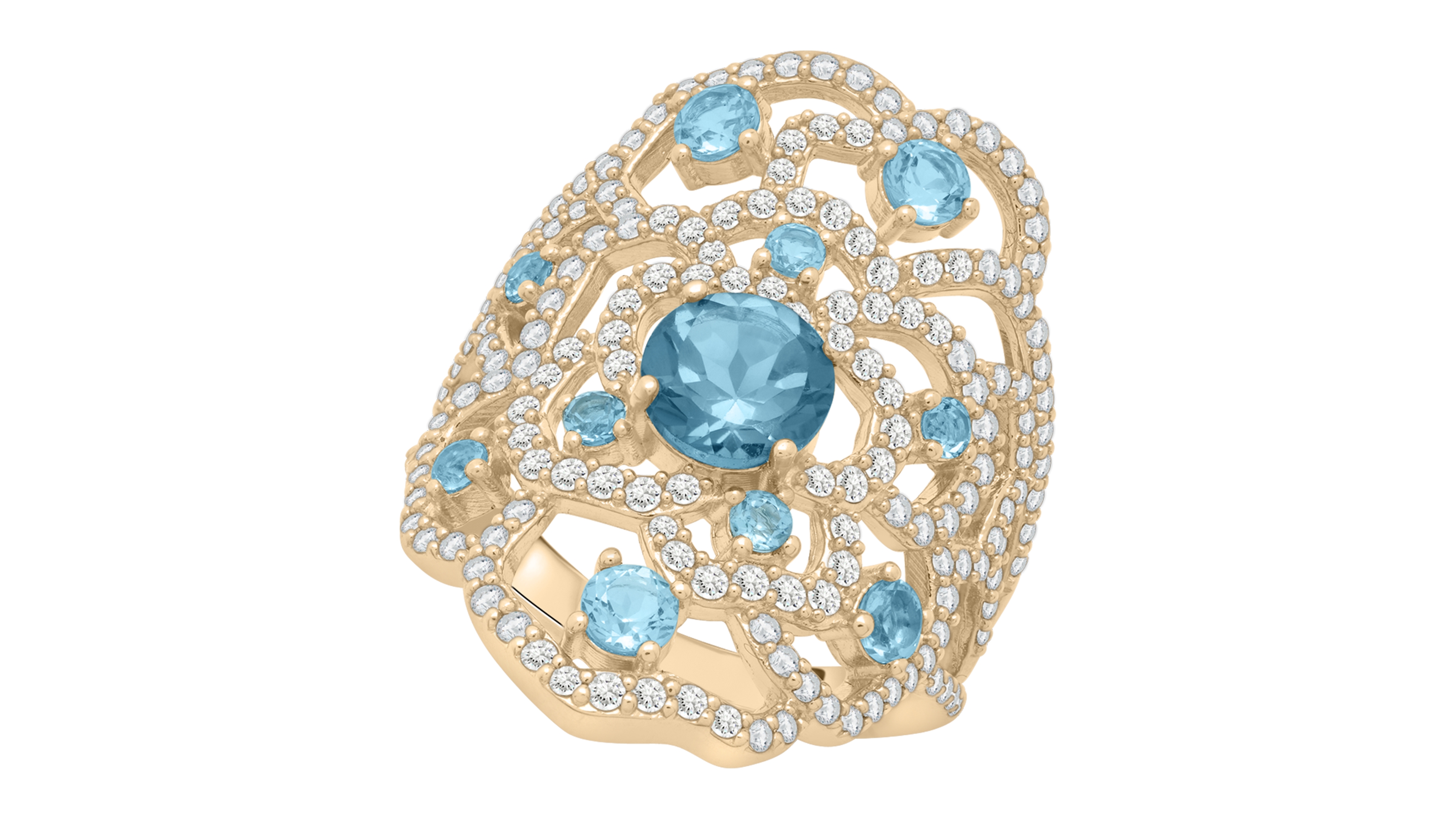 Macy's Diamond (1 ct. t.w.), London Blue Topaz (1 ct. t.w.) and Blue Topaz (3/4 ct. t.w.) Ring in 14k Yellow Gold