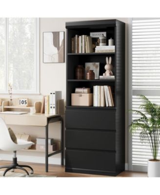 Bookcase with Drawers 70.27 Inches Tall Bookshelf Farmhouse Bookcases Wooden Deep Bookshelves Storage Cabinet Organizer