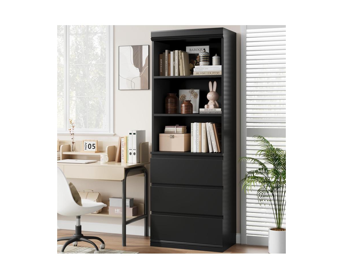 gaomon Bookcase with Drawers 70.27 Inches Tall Bookshelf Farmhouse Bookcases Wooden Deep Bookshelves Storage Cabinet Organizer