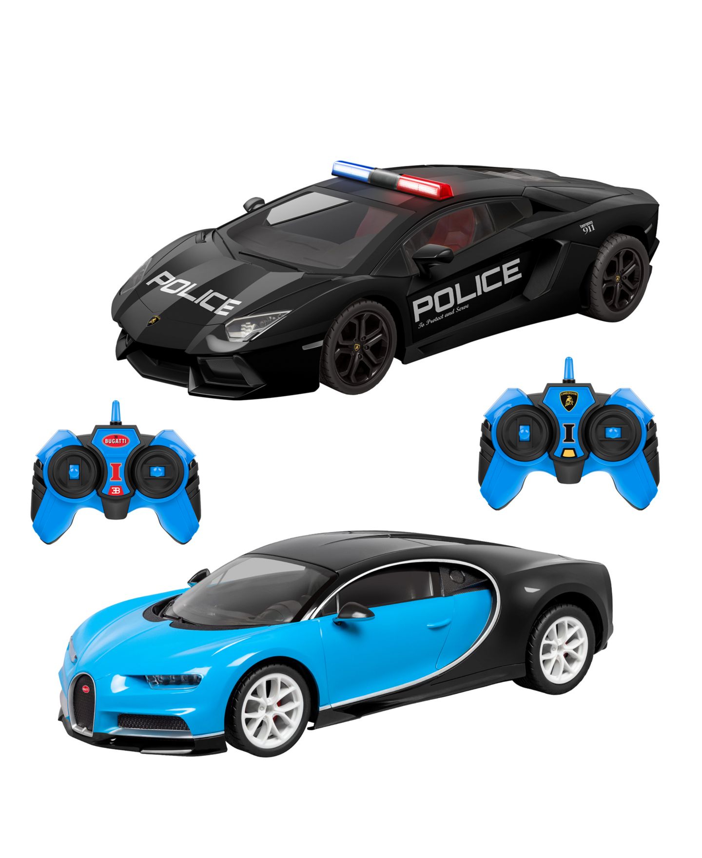 Детские игрушки World Tech Toys 1:14 Scale Police Pursuit Bugatti Chiron and Lamborghini Aventador Remote Control Cars, 2-Piece Set — фото 2