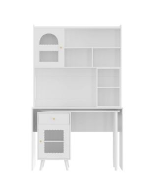 Computer Desk with Rotating Desktop, Storage Drawer & Cabinets