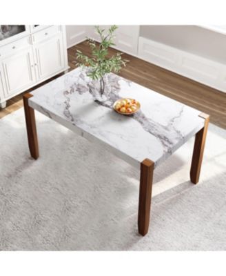Modern Faux Marble Dining Table with Wood Legs