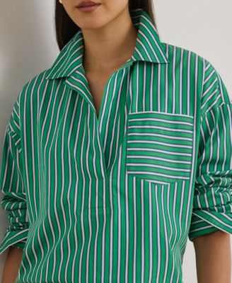 Women's Striped Cropped Long-Sleeve Shirt