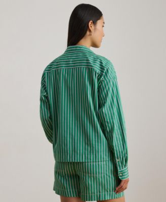 Women's Striped Cropped Long-Sleeve Shirt