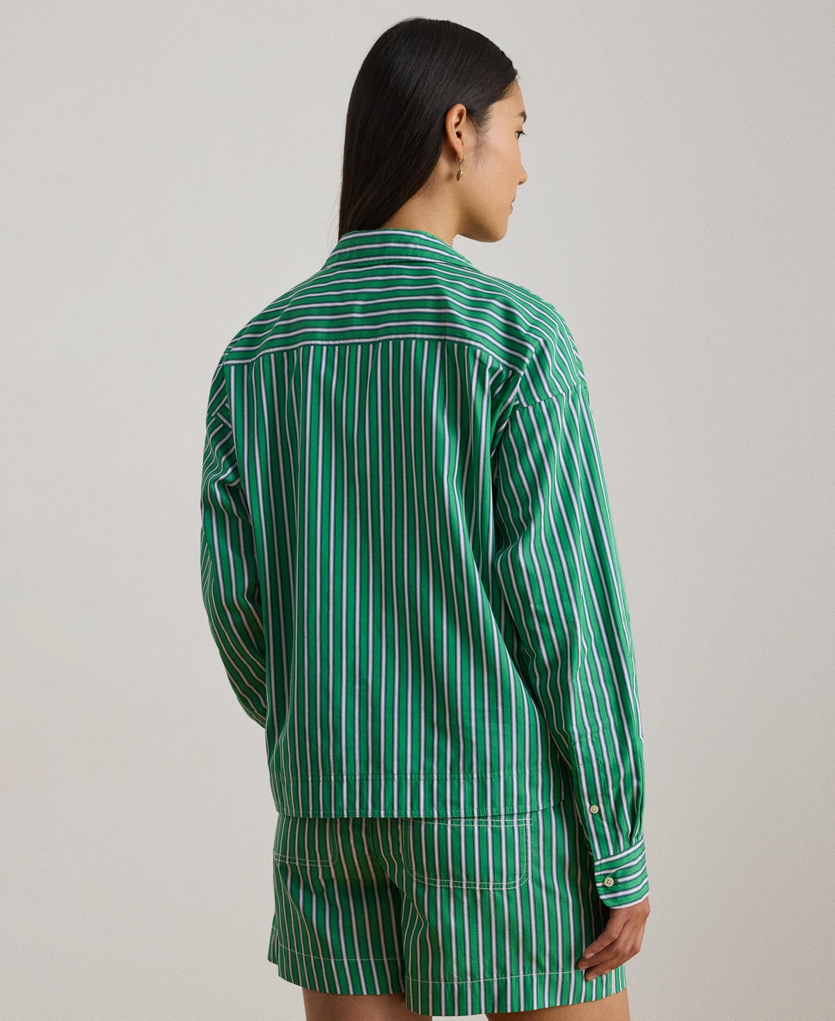 Lauren Ralph Women's Striped Cropped Long-Sleeve Shirt