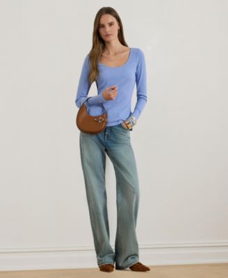 Women's Rib-Knit Long-Sleeve Scoop Neck Top