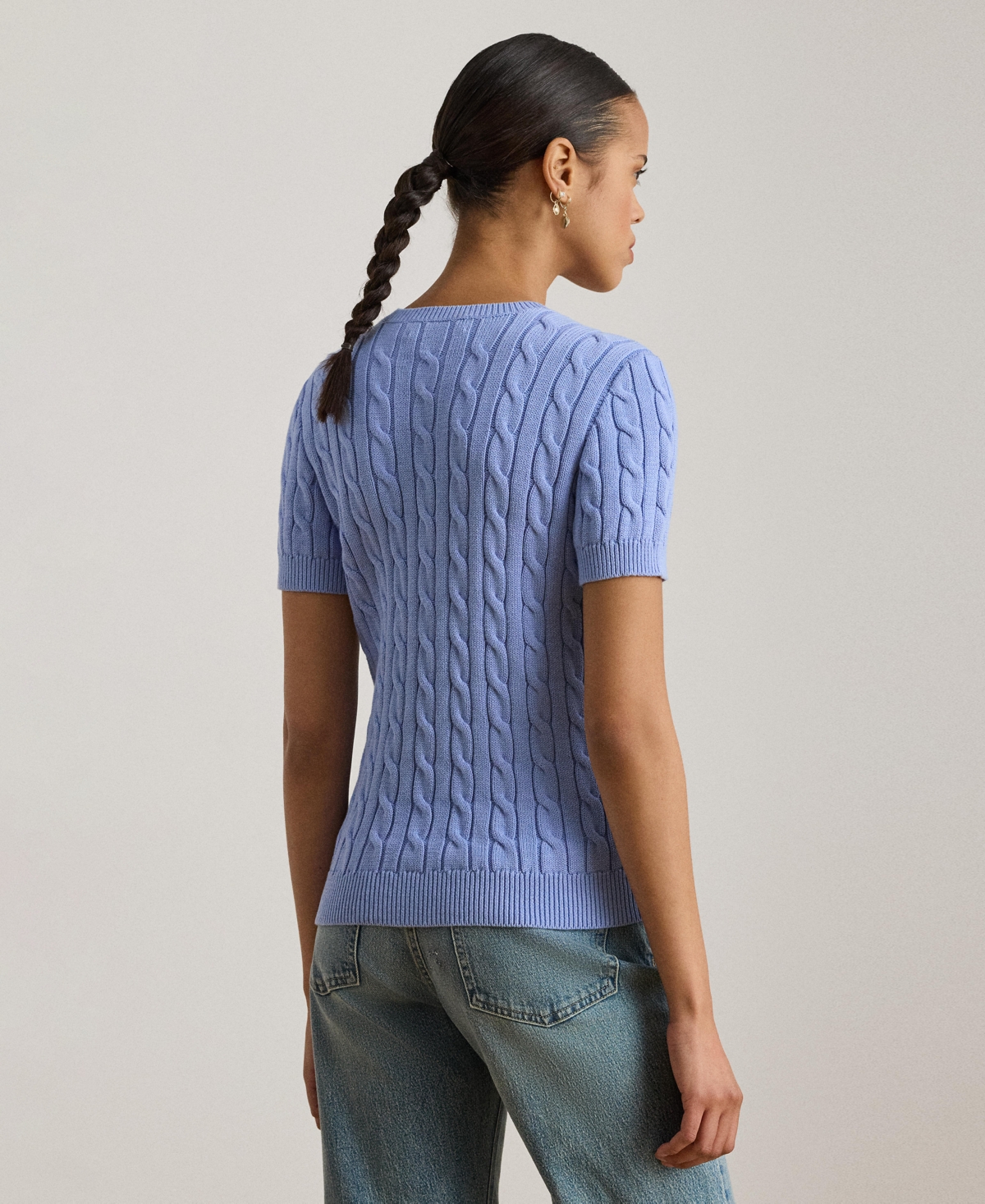 Lauren Ralph Women's Cable-Knit Short-Sleeve Embroidered Sweater