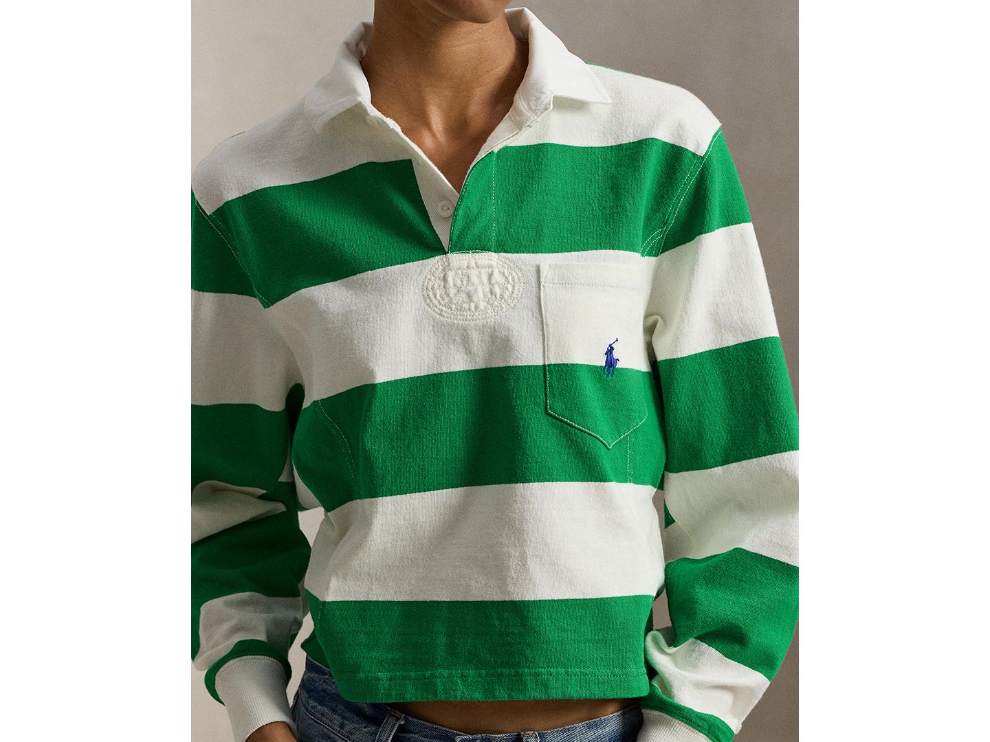 Женская рубашка Polo Ralph Lauren Wide Stripe Rugby Shirt, цвет: Зелёный / Белый — фото 3