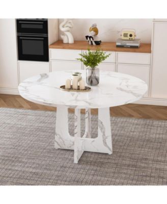 47" Round Marble Farmhouse Dining Table