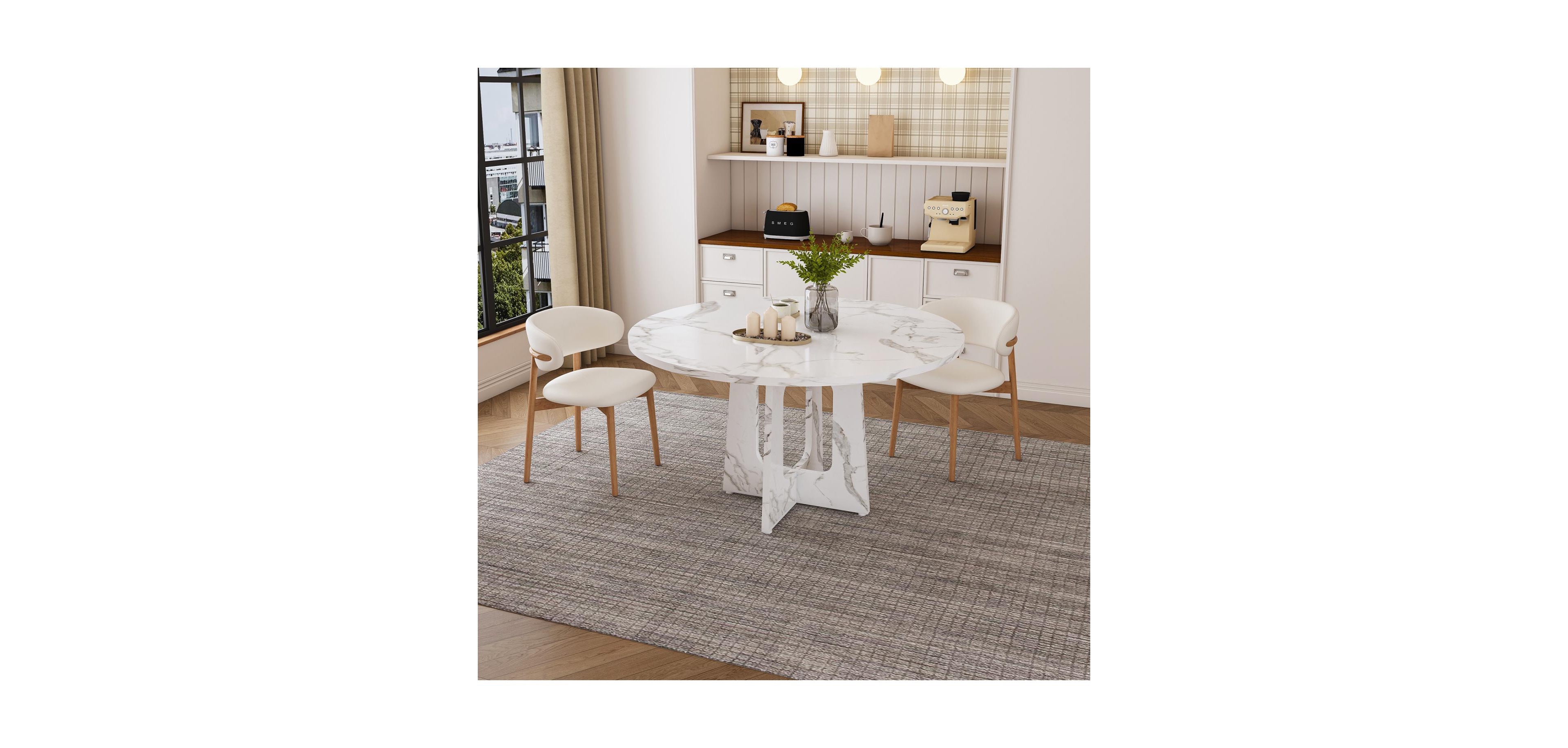 Streamdale Furniture Streamdale 47" Round White Marble Farmhouse Dining Table