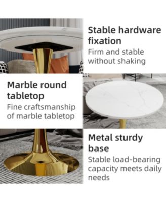 Streamdale Gold 27.6" Mid-Century Modern Dining Table with White Marble Top