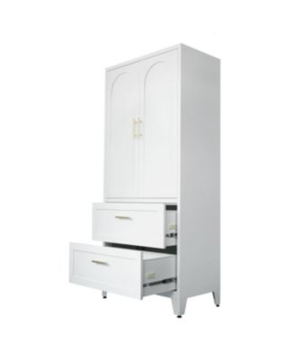 71" Metal Wardrobe Cabinet w/ 2 Drawers, Hanging Rod, 2 Doors & Shell