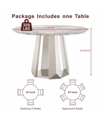 47" Round Marble Dining Table with Stainless Steel Base