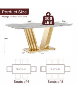 70" Rectangle Faux Marble w/Gold Stainless Steel Base Dining Table