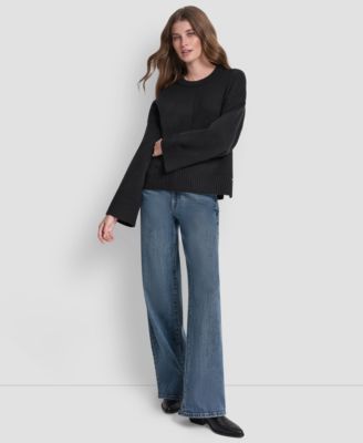 Women's Long Sleeve Bell Sleeve Relaxed Crew Neck Sweater