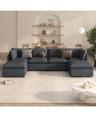 Spacious U-Shape Sectional Sofa with 2 Chaise Lounges and Ottomans