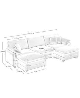 Grey Corduroy Modular Sofa with Ottoman & Footstools