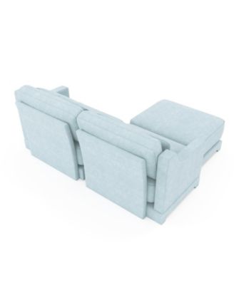 Chenille 2-Seater Sofa w/ Ottoman & Pillows - Sky Blue