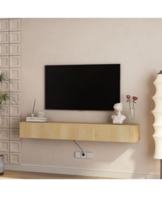 Floating TV Stand w/ LEDs, 69" Modern Entertainment Center for 55-65" TVs