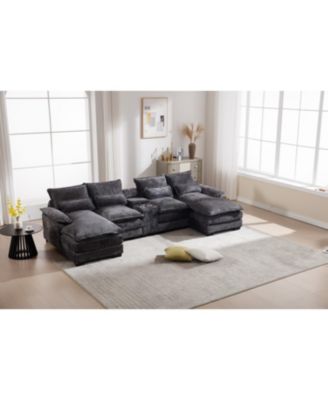 Streamdale Modern U-Shaped Sofa with Console, Cupholders & USB, Gray