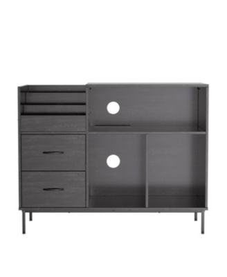 Record Player Stand with Power Outlet, Flip-Down Lid, Storage