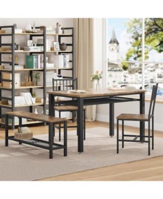 Modern Kitchen Table Set for 4, Dining Table with Bench and Chairs, Space-Saving Design with Storage Rack for Home or Apartment