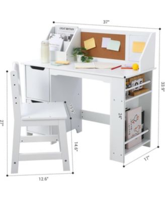 Kids Study Desk and Chair Set, Wooden Learning Table with Storage, Hutch and Bulletin Board for Home or School