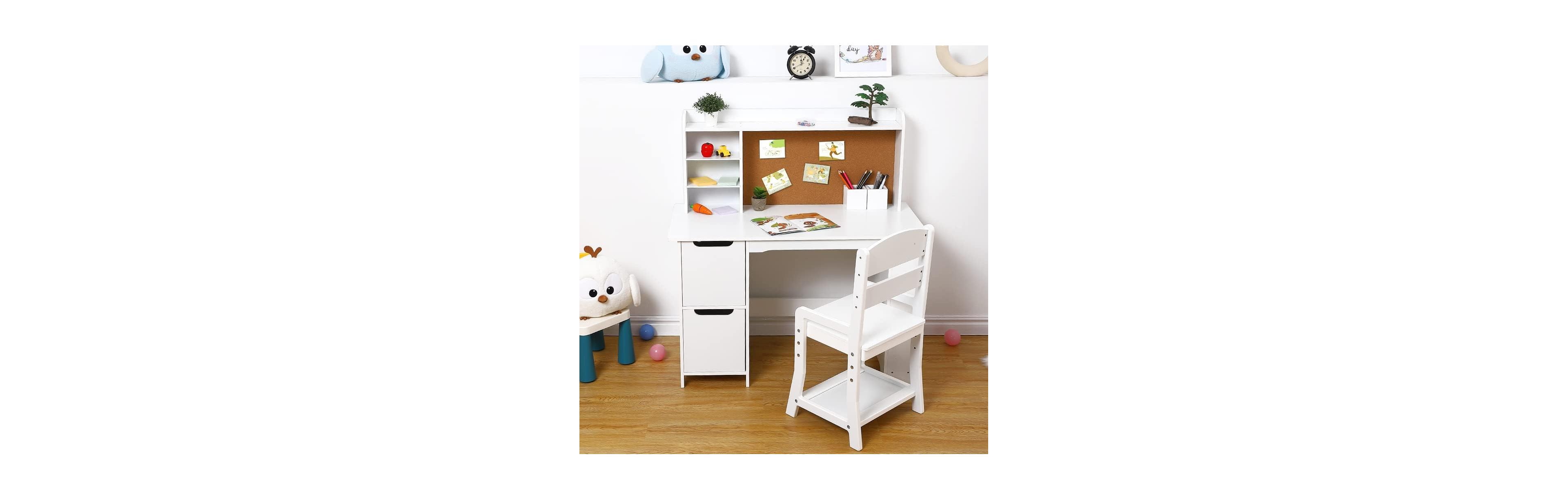 Gaomon Kids Study Desk and Chair Set, Wooden Desk with Bookshelf, Bulletin Board and Storage for Home or School
