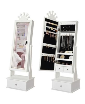 Kids Jewelry Armoire with LED Light, Freestanding Organizer with Mirror & 3 Drawers