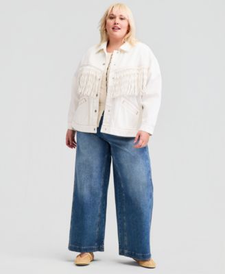 Trendy Plus Size Fringe-Trim Cotton Denim Jacket