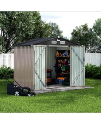 6x8FT Metal Outdoor Storage Shed, Garden Tool Shed Kit with Solar Light, Lockable Door & Air Vent for Backyard